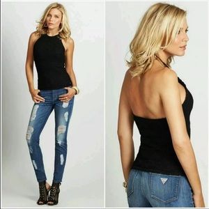 Guess Crochet Knit Black Halter Top Size XXS